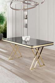 Hanah Home Mesa de Comedor Vals - Mármol Negro, Dorado